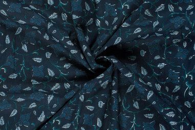Sjaal stoffen - Katoen stof - batik - voile - bladeren - indigo - 23348-006