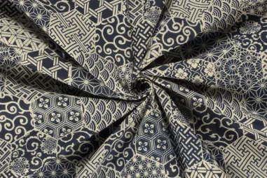 katoenen stoffen met print - Katoen stof - batik - voile - fantasie - indigo - 23354-006
