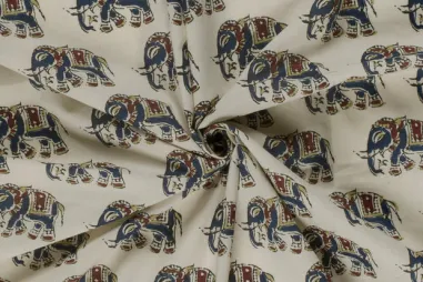 katoenen stoffen met print - Katoen stof - batik - voile - olifanten - beige - 23357-052