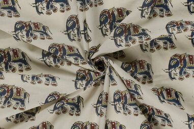 Overhemd - Katoen stof - batik - voile - olifanten - beige - 23357-052