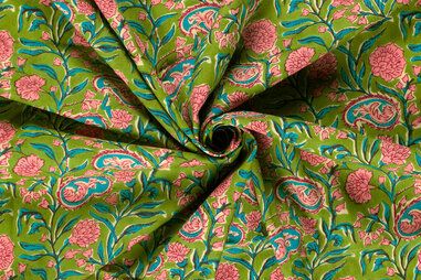 Overhemd - Katoen stof - batik - voile - bloemen - limoen - 23364-023