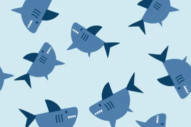 Badstoffen - Badhanddoek stof - digitaal haaien - lichtblauw - 23888-003