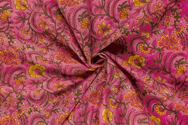 Nieuwe stoffen - Katoen stof - batik - voile - bloemen - roze - 23376-014