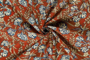 Nieuwe stoffen - Katoen stof - batik - voile - bladeren - rood - 23378-015