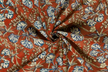 Schal - Baumwolle - Batik - Voile - Blätter - rot - 23378-015