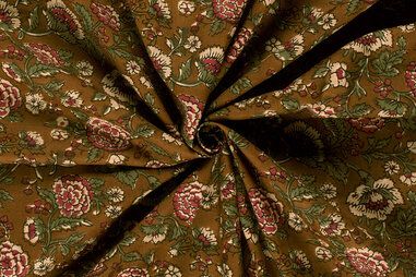Sjaal stoffen - Katoen stof - batik - voile - bloemen - olijf - 23382-026