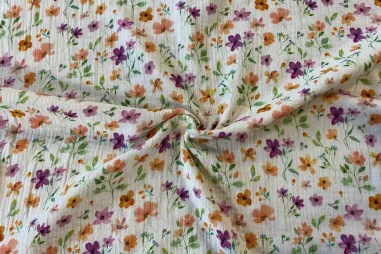 Bloemetjes stoffen - Musselin - digitale Blumen - Creme - 25/23432-051