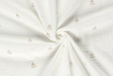Babycape stoffen - Hydrofiel stof - schepen - gebroken wit - 25/23411-051