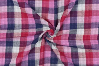 By Poppy 2025 stoffen - Hydrofiel stof - dubbelzijdig checks - lila navy - 25/3645-001