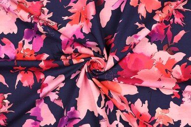 Blau - Jersey - digitale Blumen - marineblau - 25/5054-003