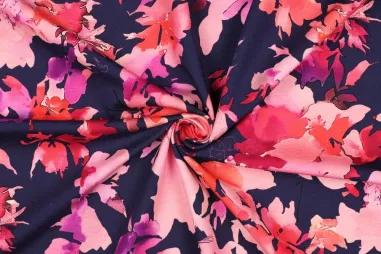 Poppy meets Pommé, editie 25 - Jersey - digitale Blumen - marineblau - 25/5054-003