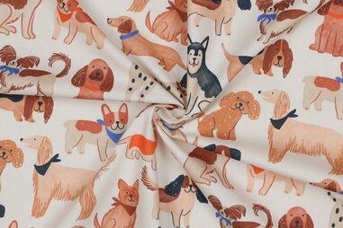Nieuwe stoffen - Katoen stof - poplin - digitaal honden - gebroken wit - 25/5183-002