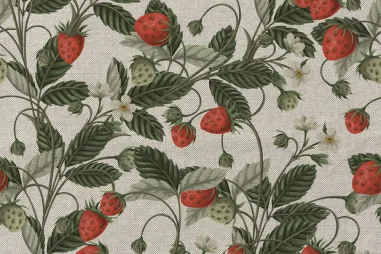 Canvas stoffen - Deco stof - linnenlook - digitaal aardbeien - naturel - 1930-015