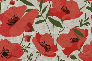 Niet rekbare stoffen - Deco stof - linnenlook - digitaal klaprozen - rood - 1941-015