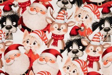 Stoffe - Tricot stof - French Terry - christmas family - rood - 7005-150