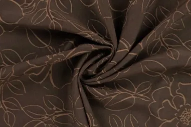 Taupe - Viscose stof - polyestermix - jacquard - bloemen - zwart - 22854-690