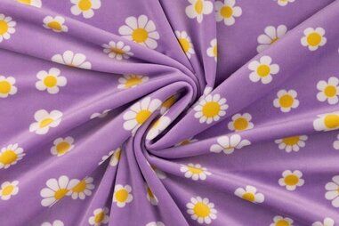 Quality - Nicky velours stof - bloemen - violet - 35504-440