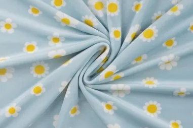 Nicky Velours - Nicky velours stof - bloemen - babyblauw - 35504-910