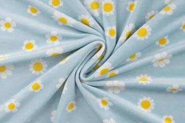 Quality - Nicky velours stof - bloemen - babyblauw - 35504-910