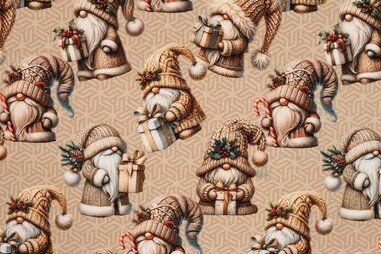 Nieuwe stoffen - Tricot stof - French Terry - digitaal christmas gnomes - beige - 7008-520