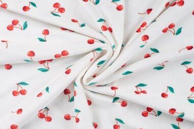 Nieuwe stoffen - Nicky velours - kersen - gebroken wit - 35512-510
