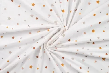 160gr/M² - Tricot stof - flanel jersey - sterren en stippen - gebroken wit - 47045-510