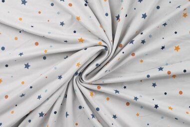 Nieuwe stoffen - Tricot stof - flanel jersey - sterren en stippen - zilvergrijs - 47045-610