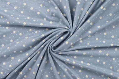 Quality - Tricot stof - flanel jersey - bloemetjes - babyblauw - 47047-910
