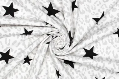 Panterprint stoffen - Stretch stof - panter en sterren - wit - 310196-70