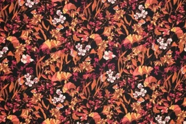 140gr/M² - Viscose stof - digitaal bloemen - zwart multi - 922777-30