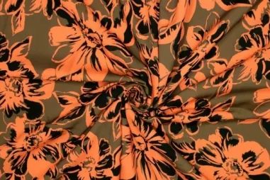 Ausverkauf - Viskose - digitale Blumen - orange - 321019-20