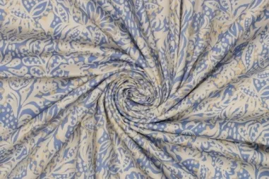 Stoffe - Stretchstoff - digitale Blumen - cremeblau - 923449-90