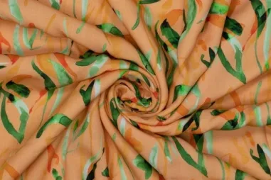 140gr/M² - Viscose stof - digitaal bladeren - lichtoranje - 925021-40
