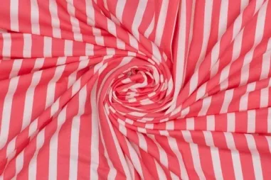 Uitverkoop - Tricot stof - ecovero - strepen - roze - 325046-53