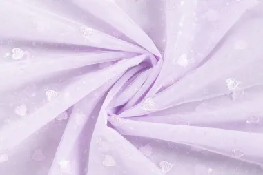 100% polyamide stoffen - Tule stof - geborduurde hartjes - lila - 49001-430