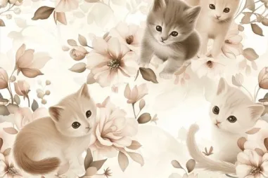 Dierenmotief stoffen - Tricot stof - digitaal poezen - champagne - 50151-530