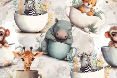 Dierenmotief stoffen - Tricot stof - digitaal dieren - ecru - 50153-510