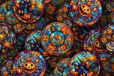 Jersey - Tricot stof - French Terry - glas in lood Halloween - multi - 60072-001