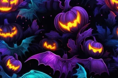Halloween stoffen - Tricot stof - French Terry - digitaal pompoenen Halloween - paars - 60077-470