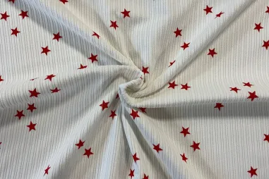 Polyester stof - mantelstof wool touch - gebroken wit - 22115-151 - Ribcord stof - sterren - gebroken wit - 875012-21