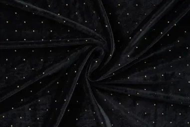 95% Polyester, 5% Spandex - Velour stof - dew drops goud - zwart - 22757-750