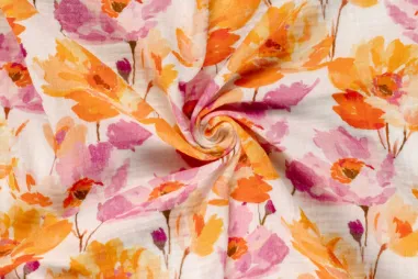 Polyester stof - linnenlook - wit - 23229-050 - Hydrofiel stof - digitaal bloemen - wit multi - 23269-050