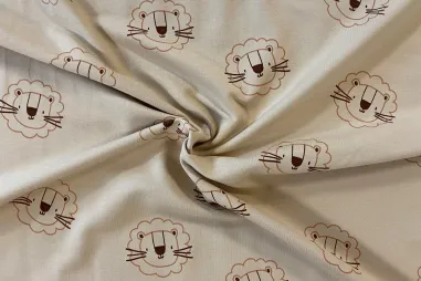 Katoen stof - uni - camel - 5569-053 - Tricot stof - French Terry - leeuwen - beige - 25/25430-052
