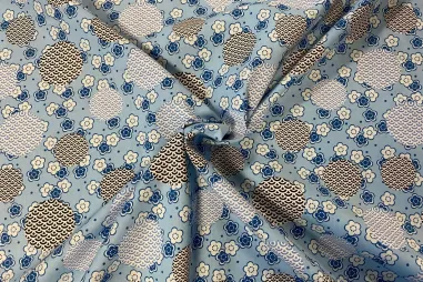 Uitverkoop - Katoen stof - bloemen - lichtblauw - 15832-006