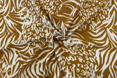Uitverkoop - Polyester stof - bubble chiffon - animal blocks - oker - 18180-570