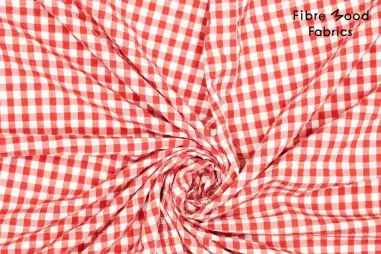 Fibre Mood - Stretch stof - seersucker - checks - rood - 34/310372-20