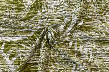 Uitverkoop - Polyester stof - crinckle - bladeren - groen - 18927-315