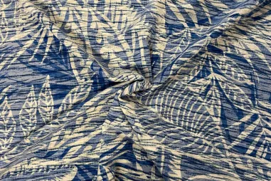 Neue Stoffe - Polyester stof - crinckle - bladeren - blauw - 18927-690