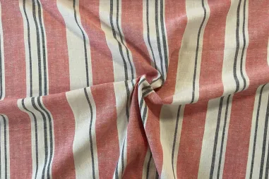 Uitverkoop - Linnen stof - linnenmix - strepen - rood - 310201-23