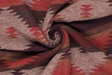 Mantelstoffen - Wollen stof - wolmix - jacquard - native plaid - rood - 21441-005